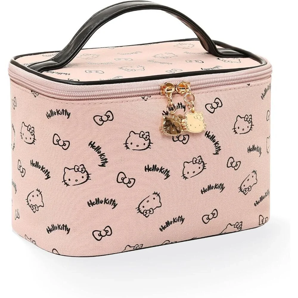 Large Cotton Travel Cosmetic Bag Organizer with Brush Holder for Women